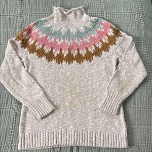 L.L. Bean Women's Cotton Ragg Sweater, Funnelneck Pullover Fair Isle